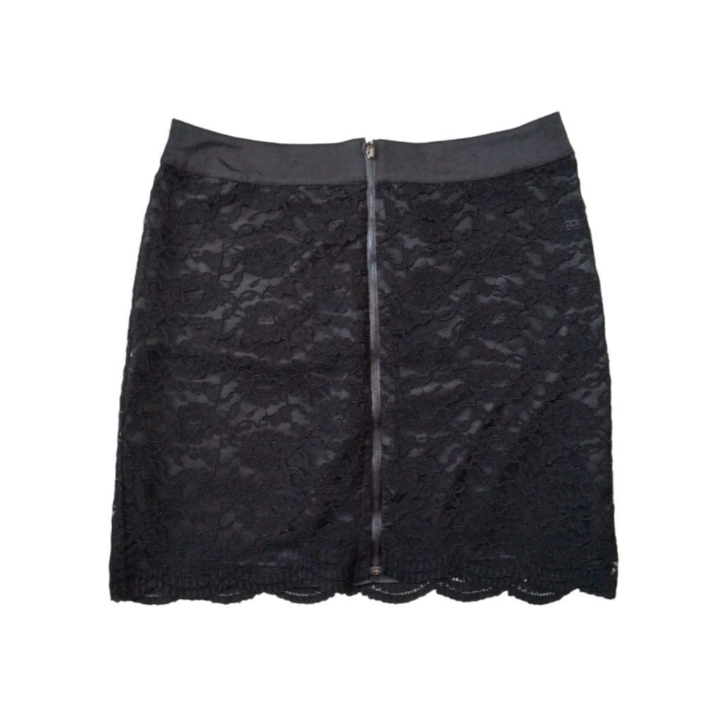 Laundry by Shelli Segal Black Floral Lace Zip Front Above Knee Skirt Women's 8